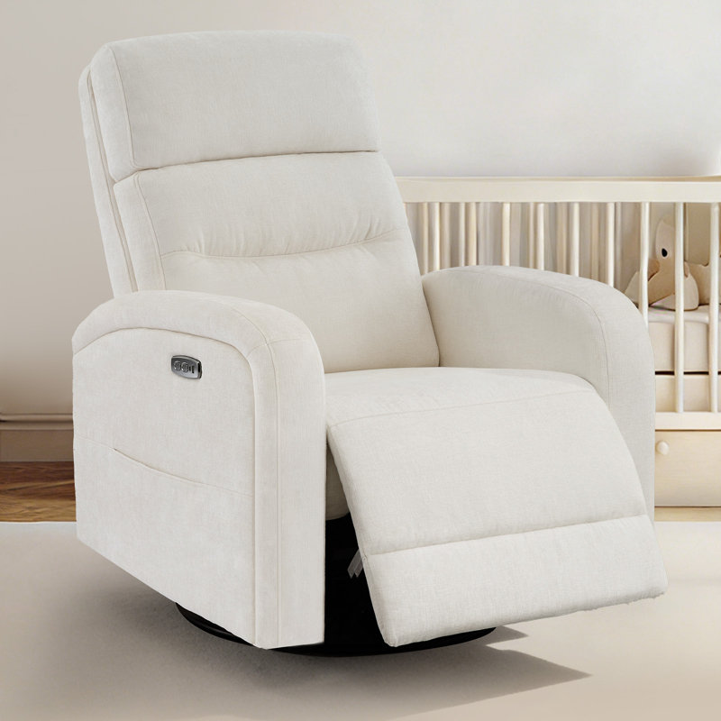 33"W Chenille Modern Power  Nursery Swivel Rocker Glider Recliner with USB & Type-C Charge, Wider Armrest and Double Pockets