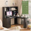 Bureau en L avec chargeur, bureau d'ordinateur avec tiroirs, bibliothèque, bureau d'angle moderne, bureau personnel, bureau d'écriture en L, bureau d'ordinateur en fibre de carbone avec rangement, noir