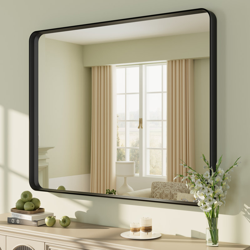 Miroir mural Aevar, 40 po x 32 po, Noir mat