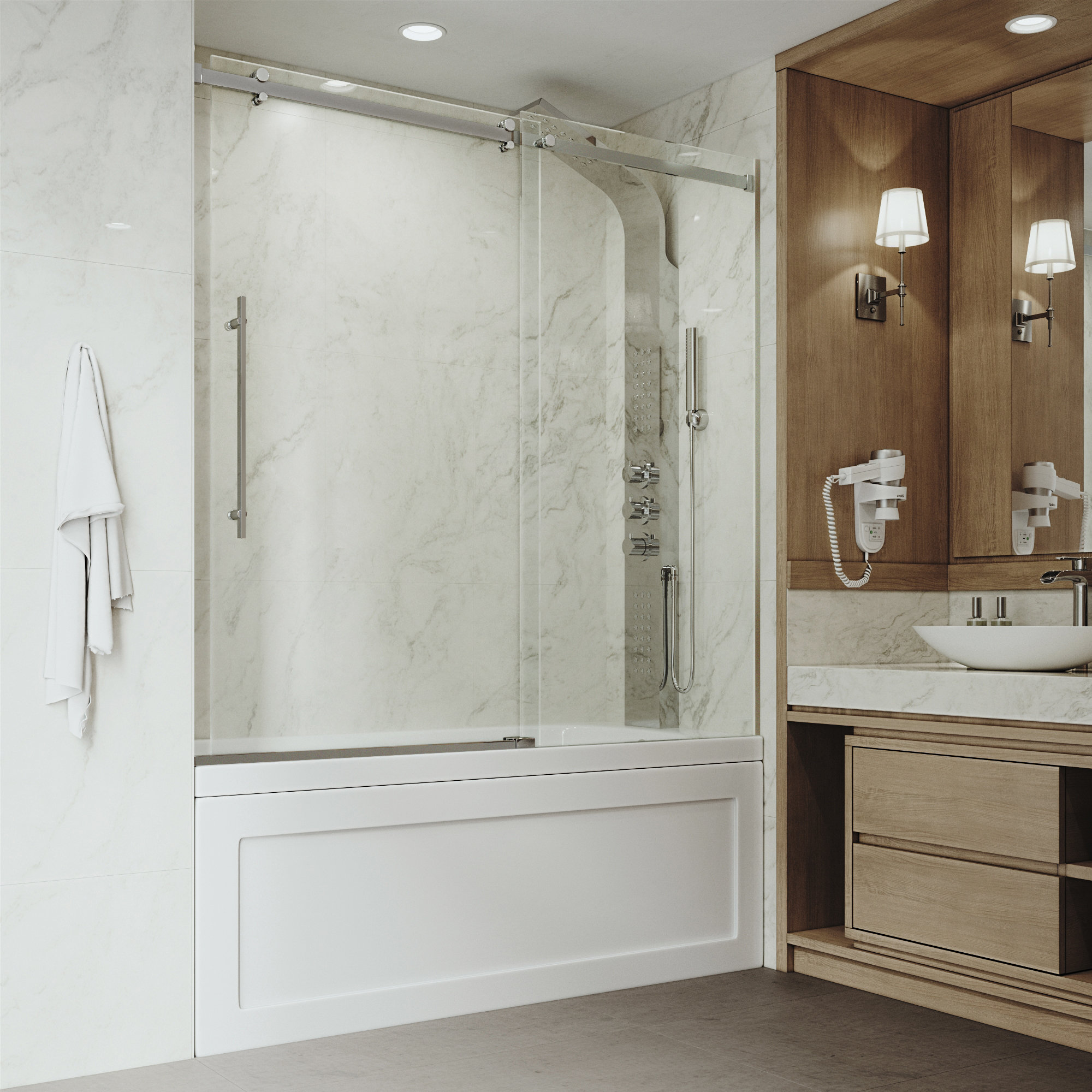Luca 56-60" W x 58" H Sliding Frameless Tub Door with 3/8" Clear Glass, Chrome