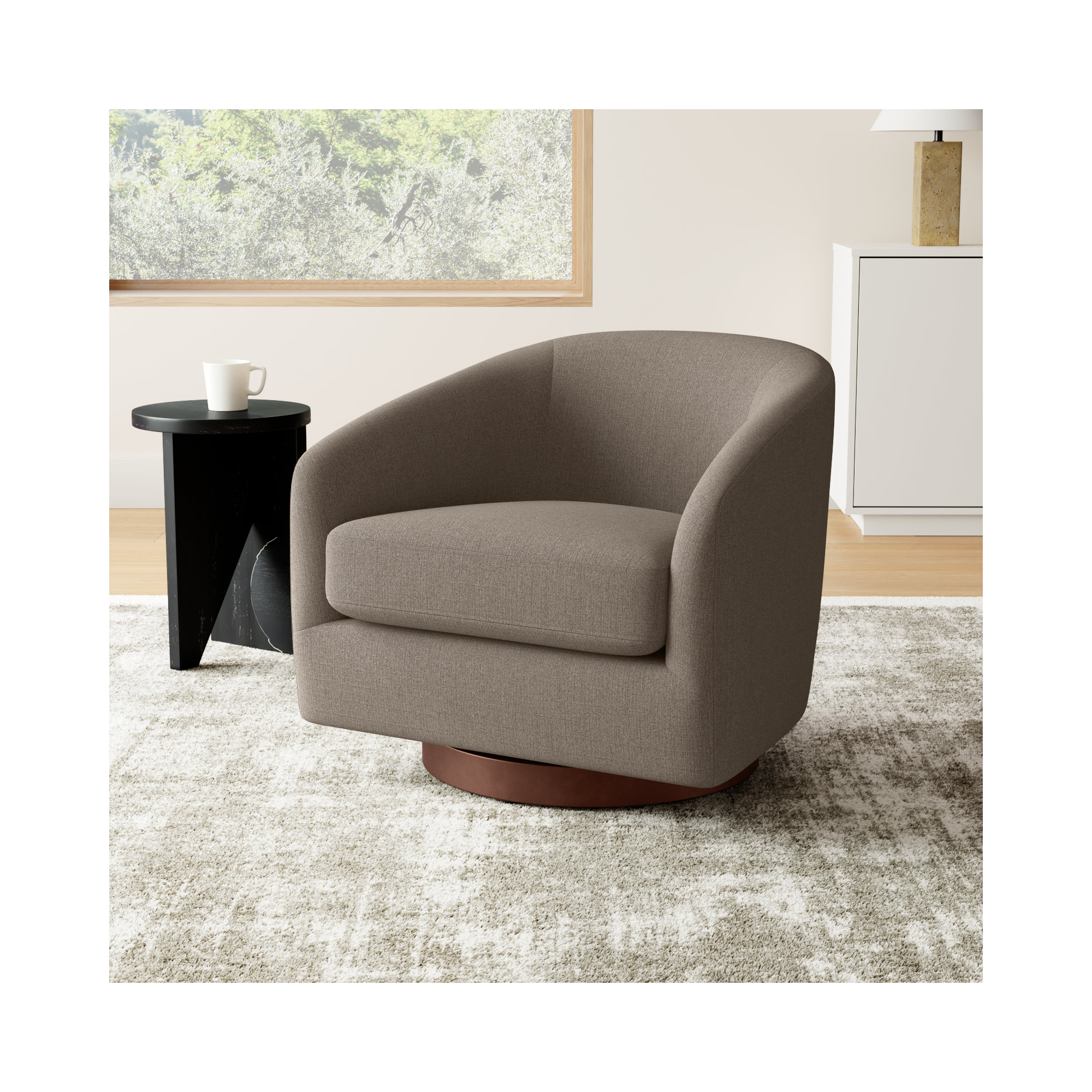 Bennett Upholstered Swivel Barrel Chair, Flanigan Slate