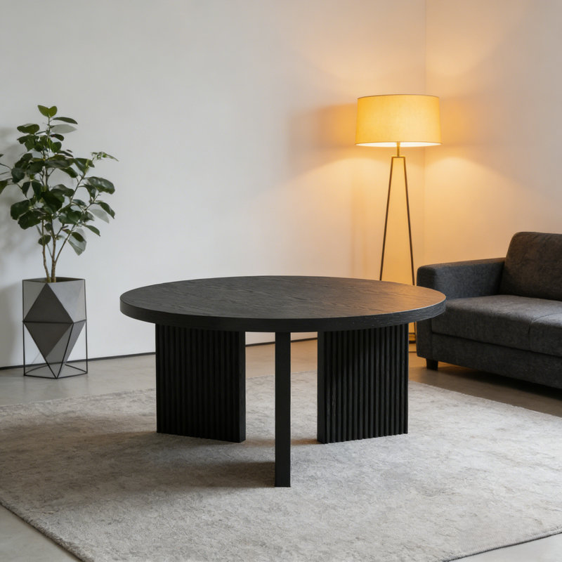 Mid-Century Modern Round Coffee Table, Black