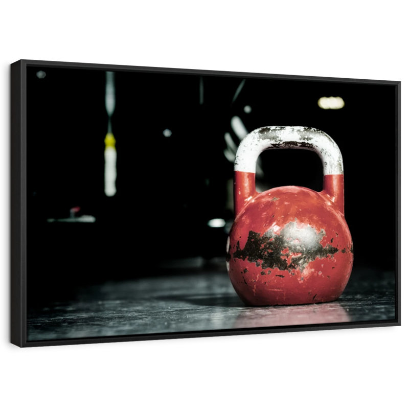 Art mural rouge rétro Kettlebell, H 9 po x l 13 po
