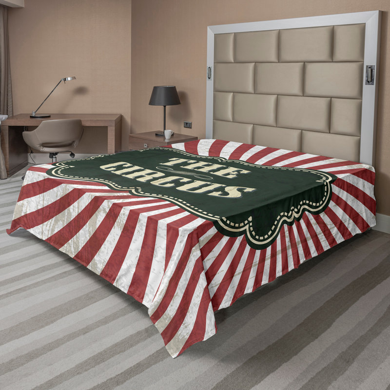 Ambesonne Antique Top Flat Sheet Advertisement Theme Emerald Cream Ruby, CalKing Flat Sheet
