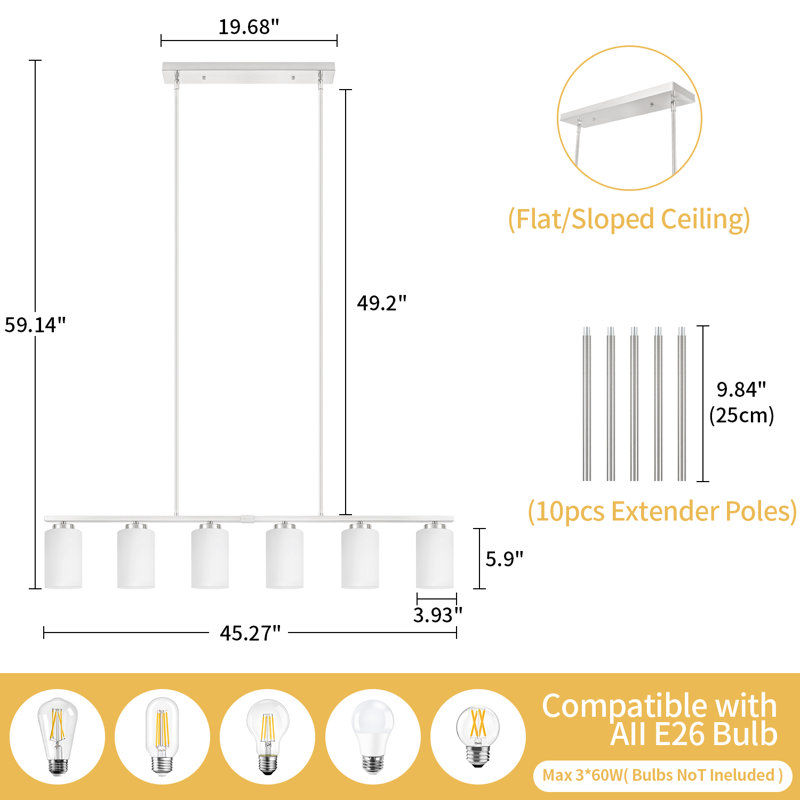 Luminaire suspendu pour îlot de cuisine 6 lumières Volha, Nickel
