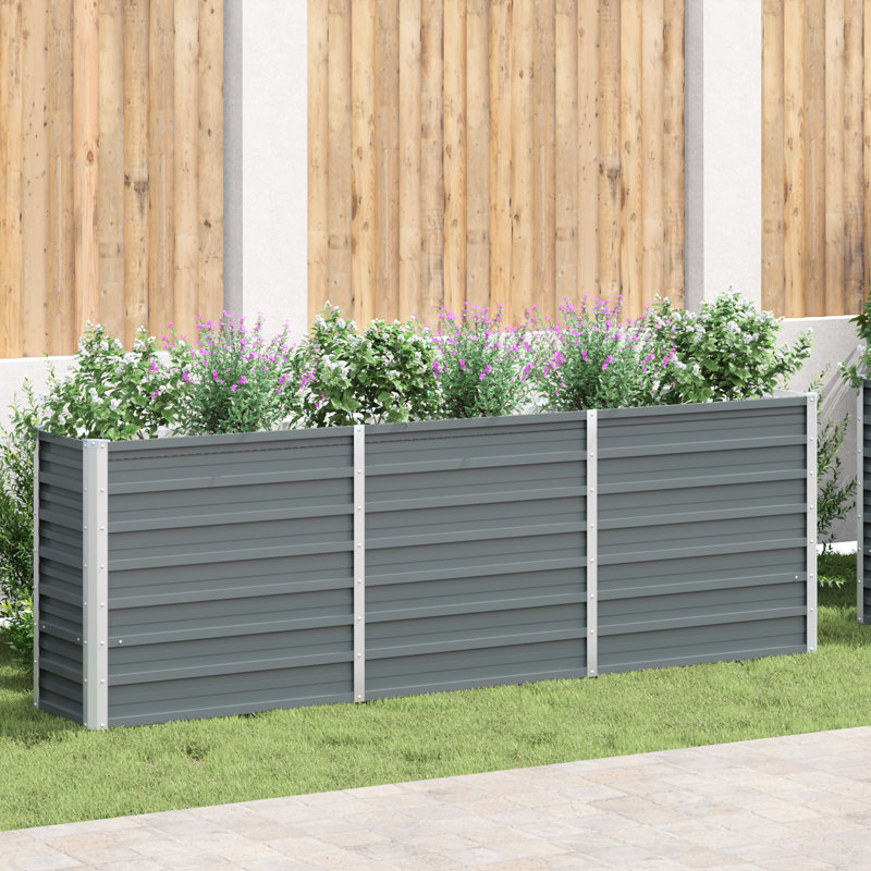 Raised garden bed in galvanized steel, Grey, 77cm H x 240cm W x 40cm D