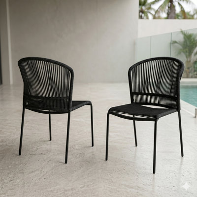 Valle Rope Weaving Indoor/Patio Dining Stacking Chair Dark Grey - Steel Frame for Patio Dining and Outdoor Spaces (set Of 2)
