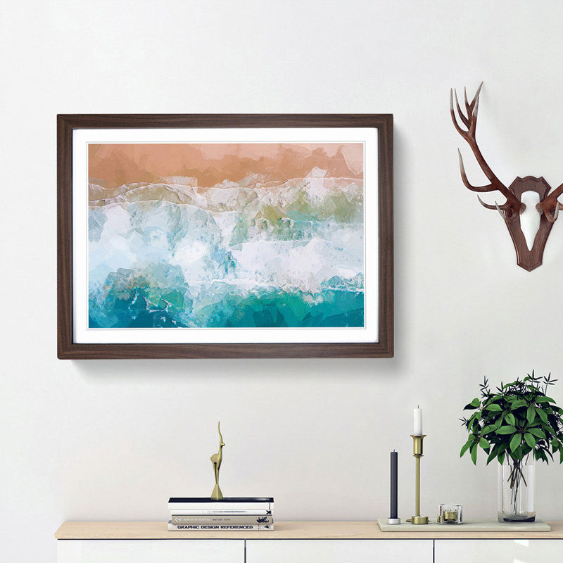 Beach Waves in Australia in Abstract - Picture Frame Graphic Art Print on MDF, 27cm H x 36cm W x 2cm D, Walnut Framed