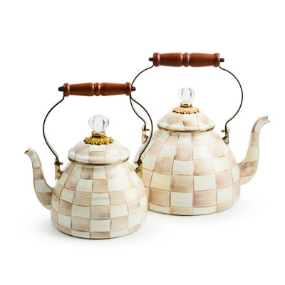MacKenzie-Childs Mocha Check 3qt Tea Kettle