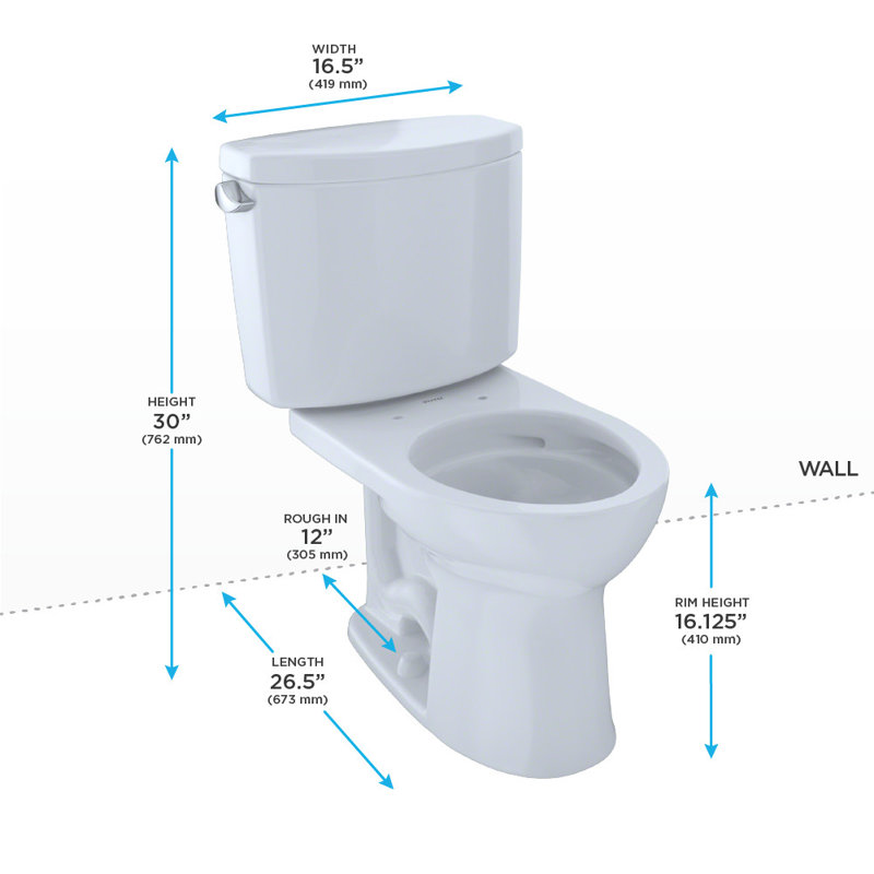 Drake® 1.28 GPF (Water Efficient) Round Two-Piece Toilet (Seat Not Included), Cotton White, Left Hand Lever