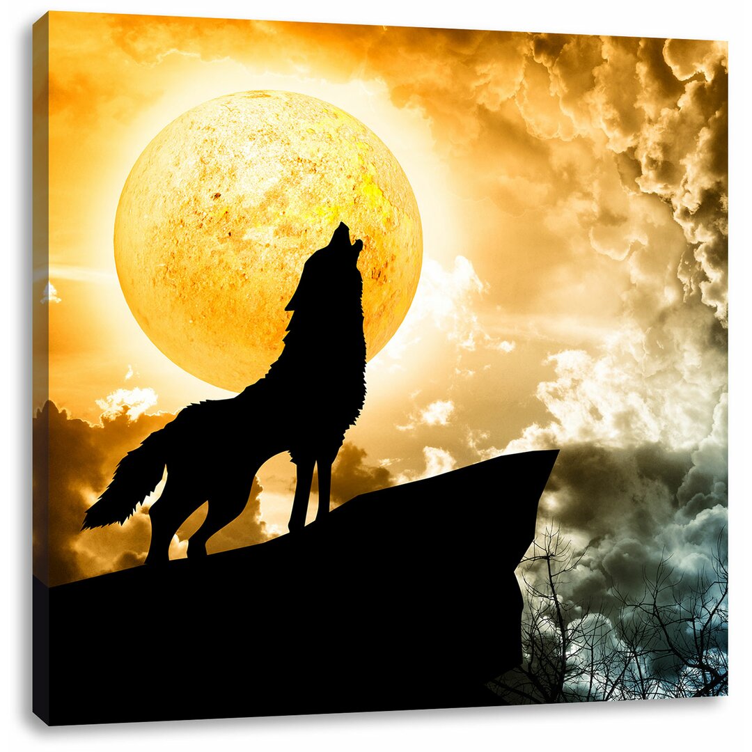 Leinwandbild Wolf heult den Mond an