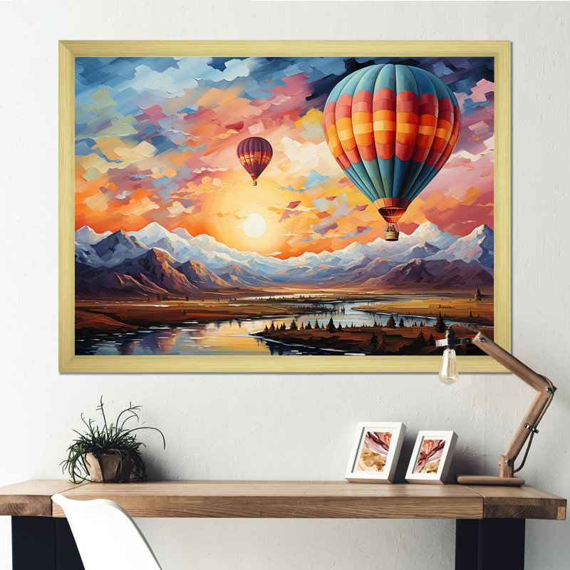 «Expressionist Balloon Flight I» sur toile, H 12 po x l 20 po x P 1 po, Cadre doré simple