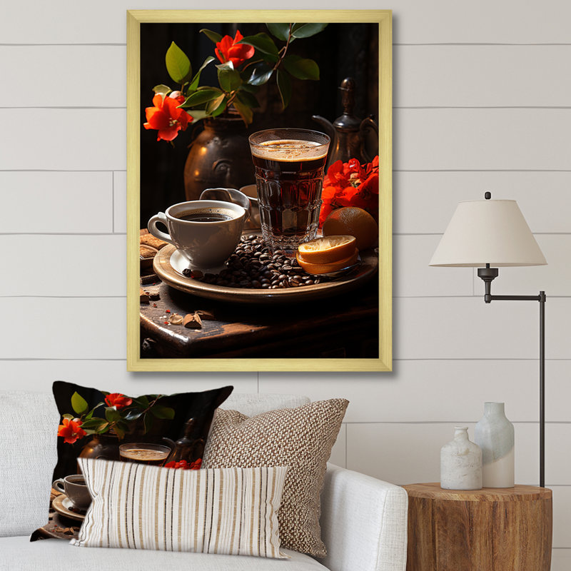 Aroma Cuban Coffee Harmony I, reproduction d'art sur toile, Cadre doré simple, H 20 po x l 12 po x P 1 po
