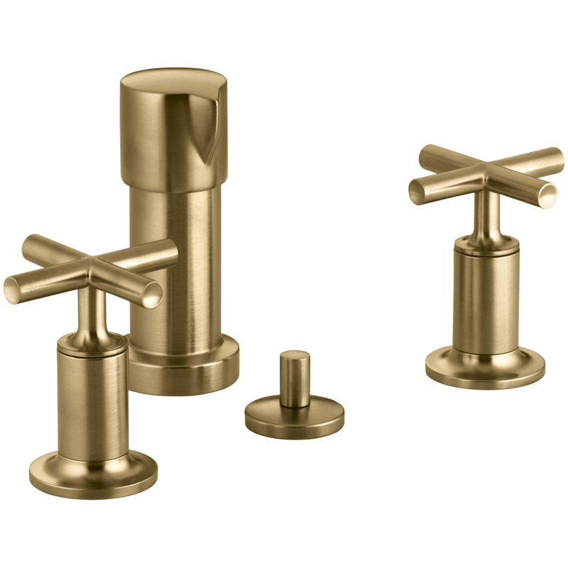 Purist Vertical Spray Bidet Faucet with Handles, Vibrant Moderne Brushed Gold, Cross