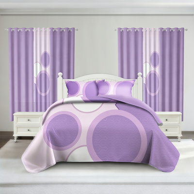 Queen Size Comforter Set 9 Pieces, All Season Luxury Bed in a Bag for Bedroom, With Matching Curtains, Soft Microfiber, Purple Dots