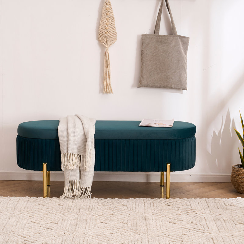 Banc de rangement en velours de 46 po de largeur pour le lit de la chambre à coucher dans le salon de la fenêtre du lit