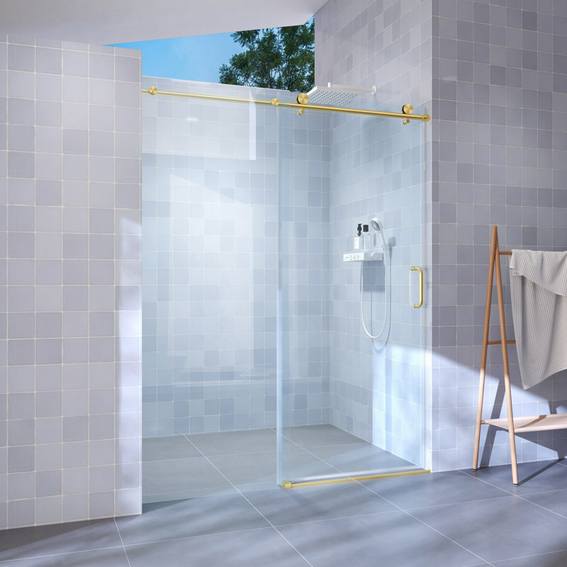 56" - 60" W X 76" H Single Sliding Shower Door, Frameless Bathroom Sliding Door With 1/4" (6Mm) Tempered Glass For Walk-In Shower