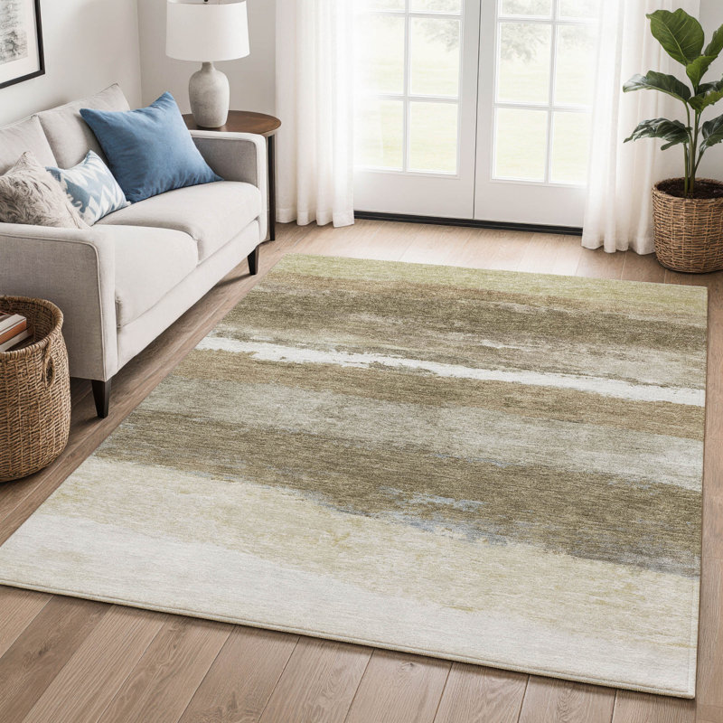 Premium Machine Washable Mayfield Striped Rug, 10' x 14', Khaki