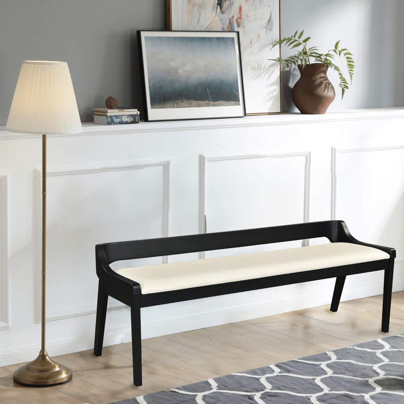 Aybri Faux Leather Upholstered Bench, Cream/Black