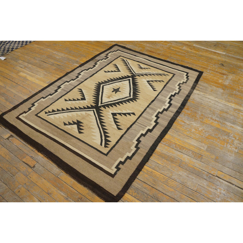 Neutral Antique Tribal Design Native American Wool Navajo Flat Weave Rug