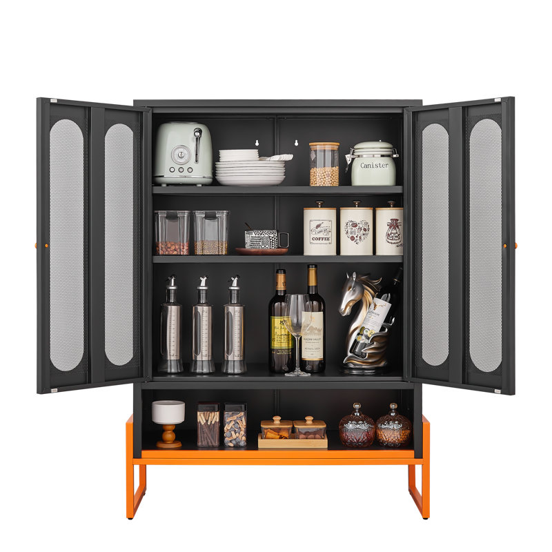 Armoire à chaussures moderne à double porte minimaliste avec portes en filet et fond creux pour armoire de rangement à haut pied, compatible avec les aspirateurs robotiques, noir