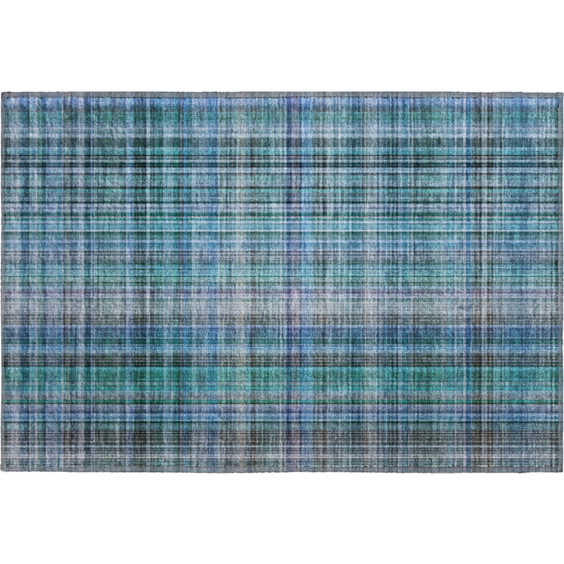 Premium Machine Washable Cerrito AMF541 Teal Rug, Rectangle 1'8" x 2'6"