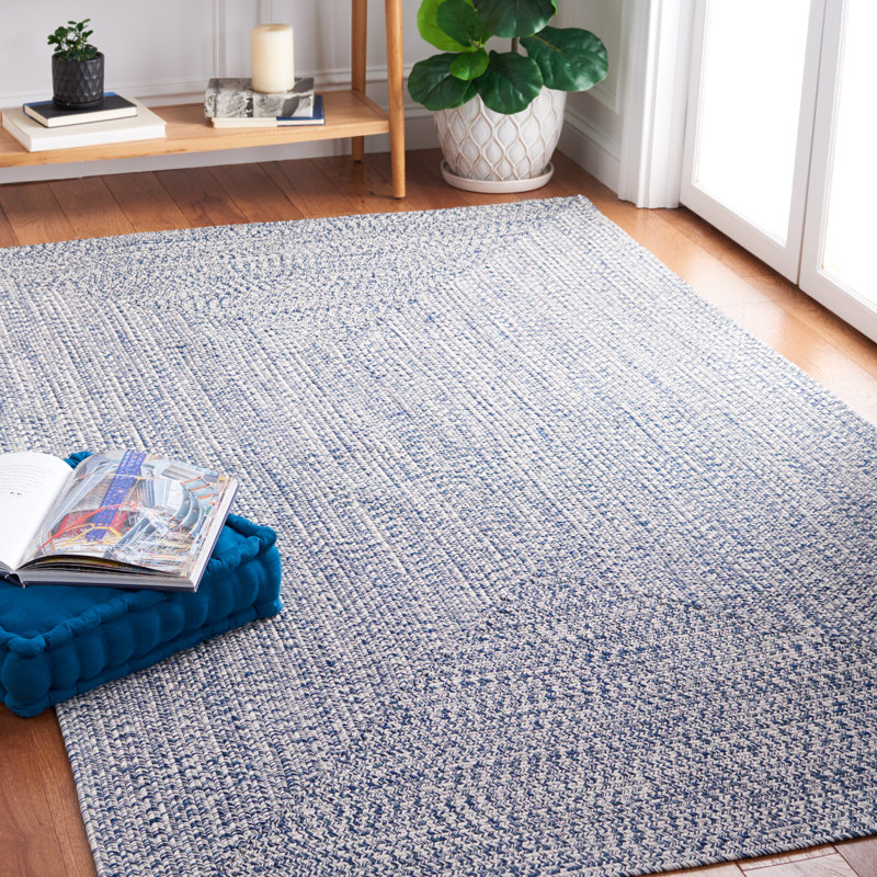 Tapis bleu foncé / ivoire tissé à la main Trombetta, Rectangle 6 pi x 8 pi, Dark Blue/Ivory