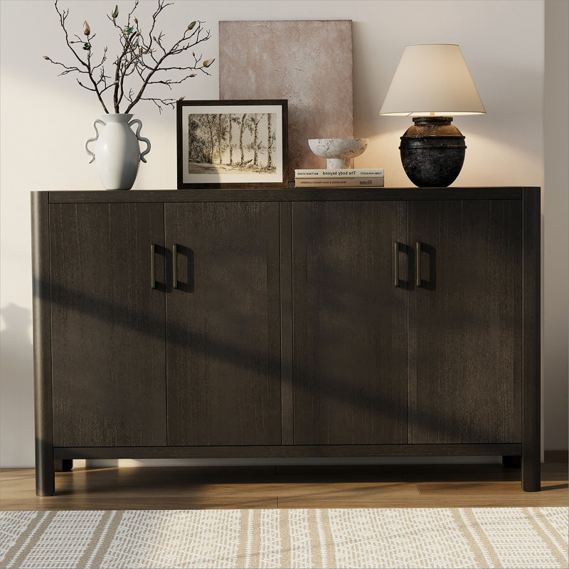 Armoire 4 portes de style campagnard avec finition naturelle Mirod, une touche rustique pour les entrées ou les petits espaces