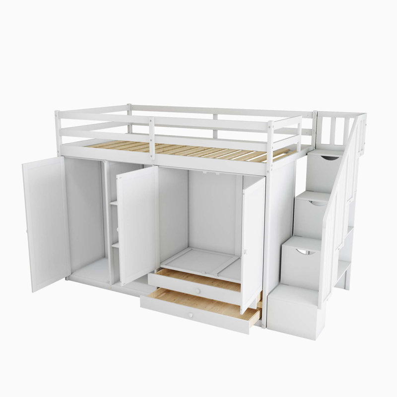 Germani Kids Twin Loft Bed with Drawers, White
