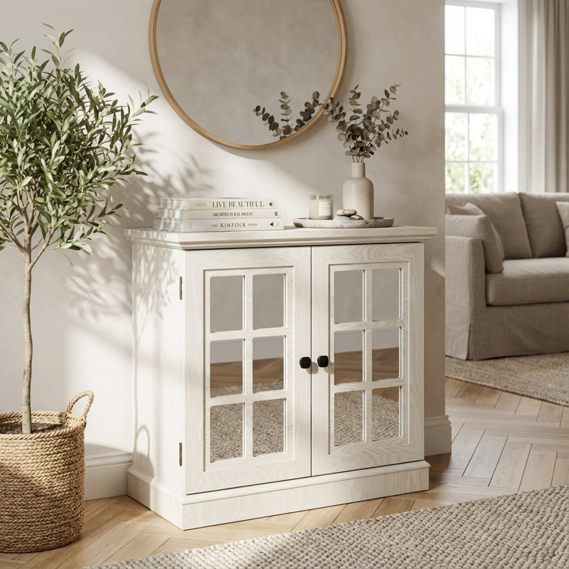 Armoire de rangement moderne avec portes en miroir décoratives en acrylique et tablette réglable pour le salon, la salle à manger et l'organisation de la cuisine
