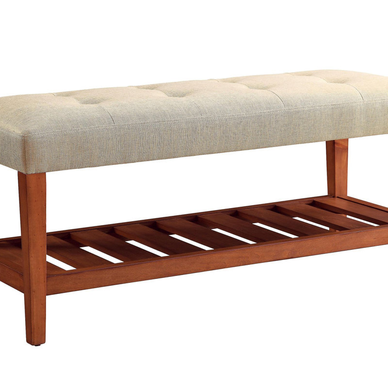 Charla Fabric & Oak Finish Bench, Beige