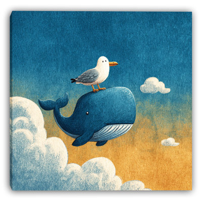 Sky Whale and Seagull Wrapped Canvas Wall Art