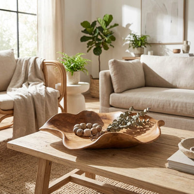 Plateau moderne en bois de teck pour table basse et décoration intérieure - Décoration décorative avec organisateur de vestibule pour centre de salle à manger - 20 po