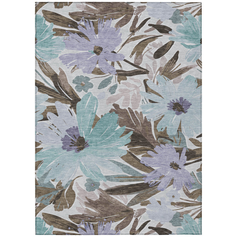 Tapis extérieur lavable floral taupe et lilas 10 pi x 14 pi