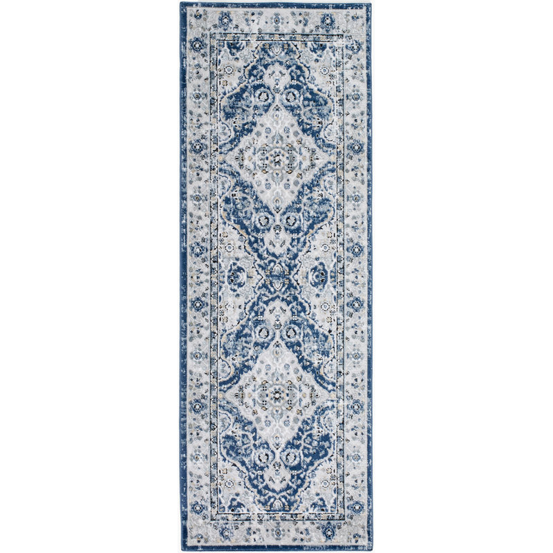 Tapis oriental bleu marine Loar, Tapis de couloir 2 pi 8 po x 7 pi 3 po