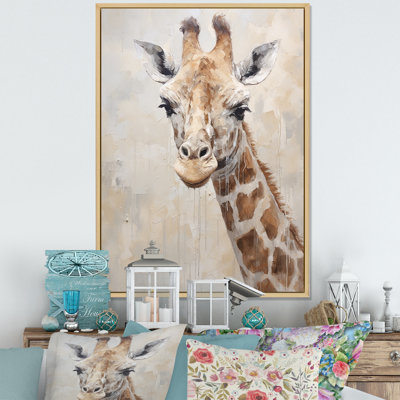 " Minimalism Beige Giraffe Portrait "