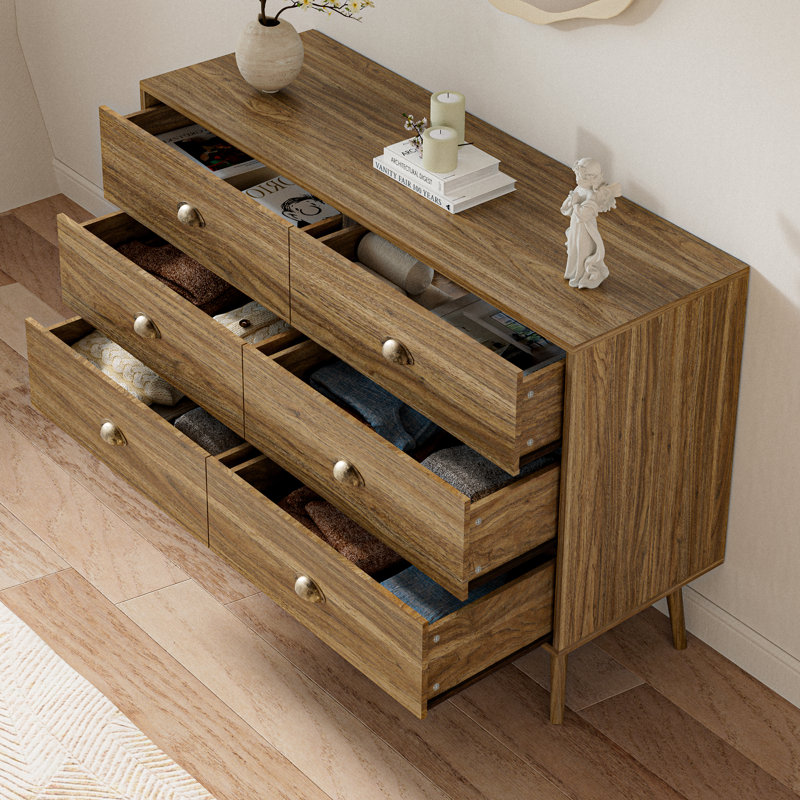 6 Drawer Dresser For Bedroom, Oak