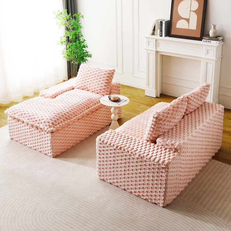 Canapé Turvet Velvet, Polyester rose, Orienté à gauche (vu de face)