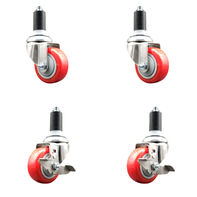 3 pouces_316SS_Poly pivotant 1-3 / 8 pouces extensible roulettes à tige 2 freins SCC