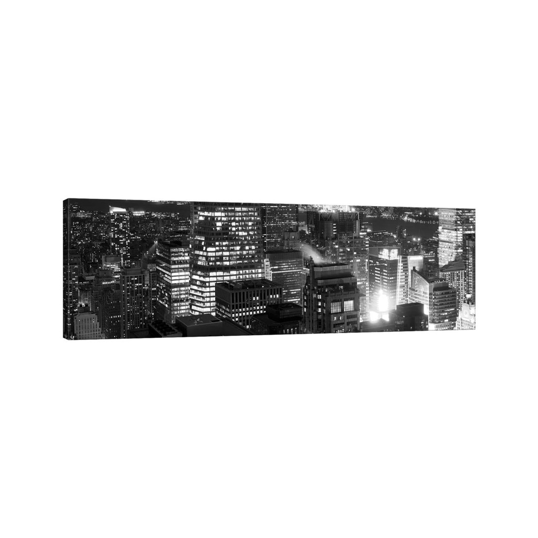 Aerial View of a city at Night, Midtown Manhattan, Manhattan, New York City, New York State, USA - Wrapped Canvas Panoramic Photograph