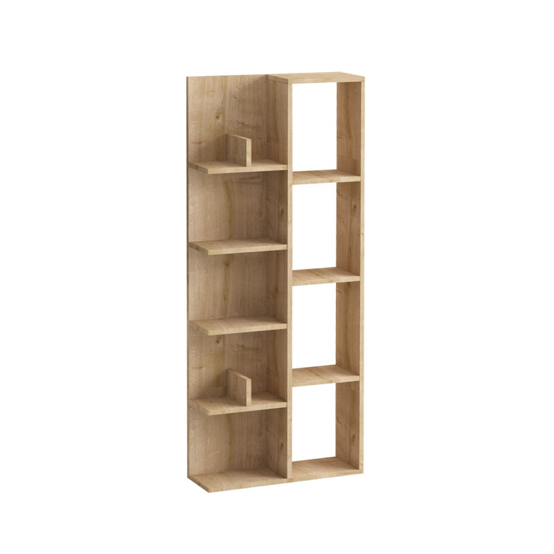 Modern Oak Bookshelf, 23.6 x 59.1 x 7.1 Inches | 100% Melamine Coated Particle Board, Thickness: 0.71 Inches | Numerous Shelves for Storage & Display, Stylish Brown Design Perfect for Home or Office