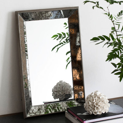Miroir 24 po x 15 po à motif floral antique argenté et plateau miroir pour décoration d'intérieur 24 po x 15 po avec décoration murale