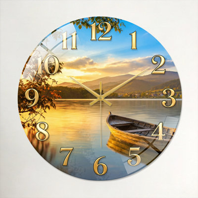 "Lake Sunset", horloge murale en verre