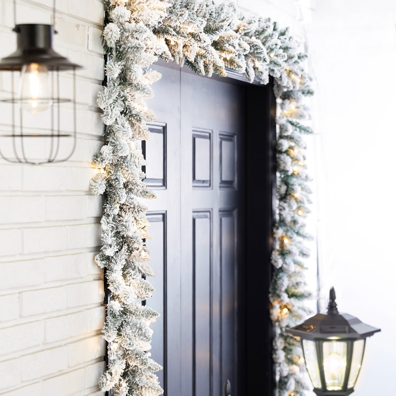 Ernberg 9ft Flocked Christmas Garland with LED Lights with Timer