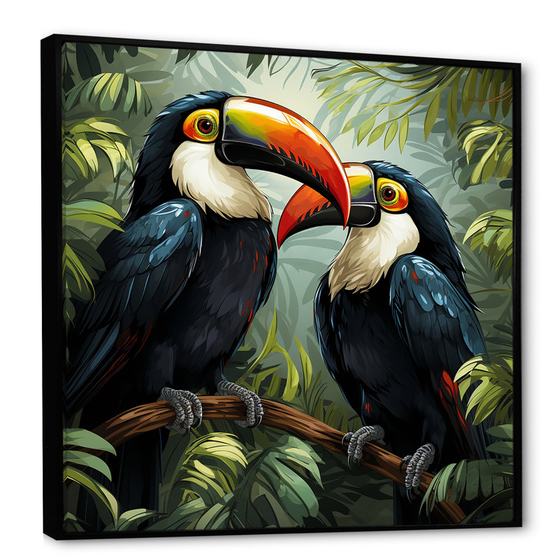 Toucans verts verts - art mural oiseau, Noir, H 36 po x l 36 po