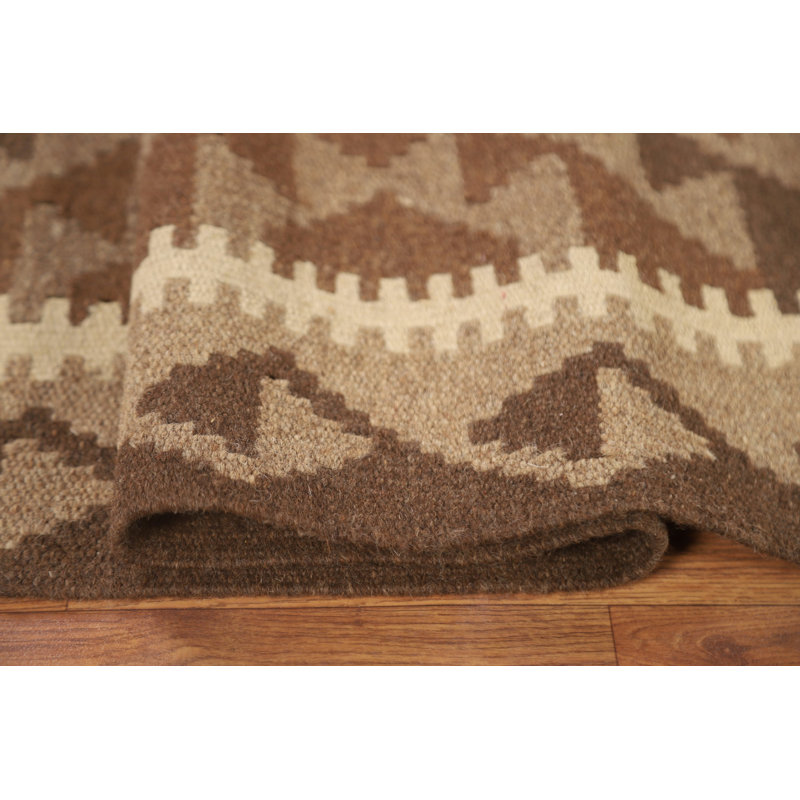 Brown Wool Kilim Oriental Runner Rug 3x7