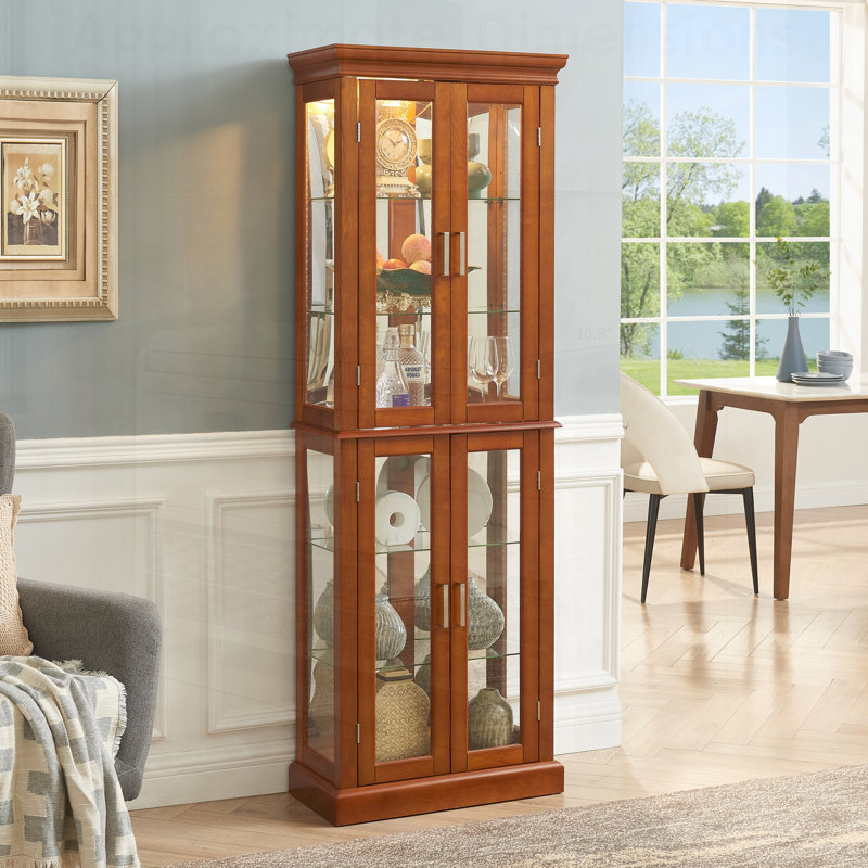 Vitrine lumineuse Curio Cabinet avec tablettes réglables et panneau arrière en miroir, portes en verre trempé, Walnut