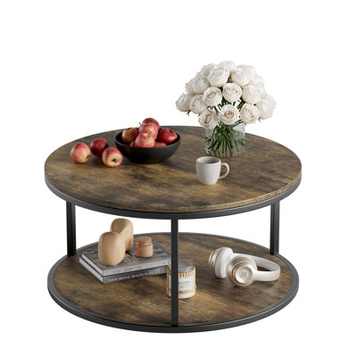 36-inch Round Coffee Table, Double-decker Design