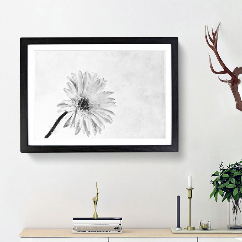 Flower Sketch - Picture Frame Graphic Art Print, 33cm H x 45cm W x 2cm D, Black Framed