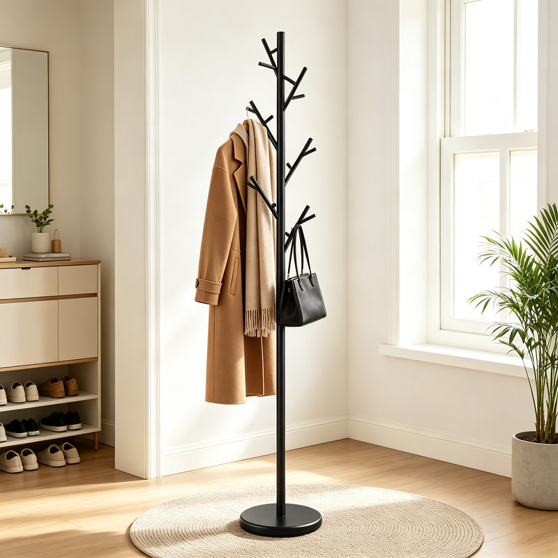 Black Coat Rack with 18 Hooks